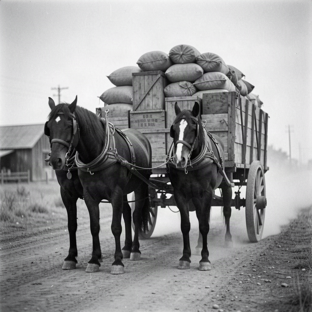 Historical horse-drawn freight wagon