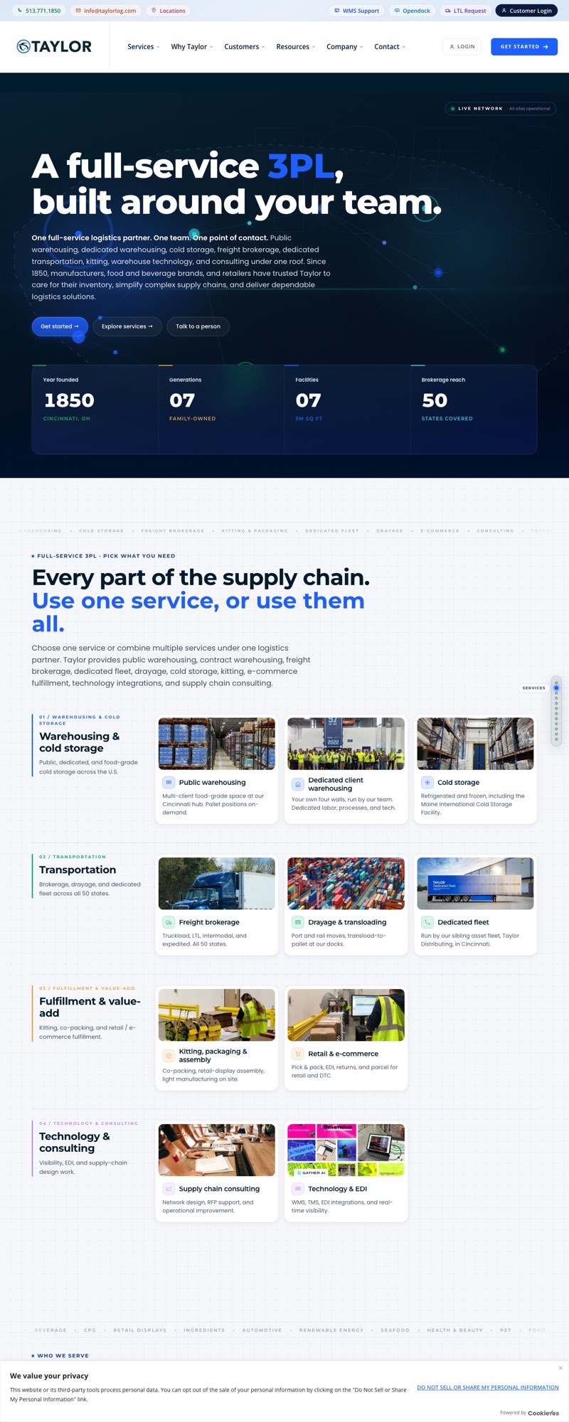 Taylor Logistics homepage